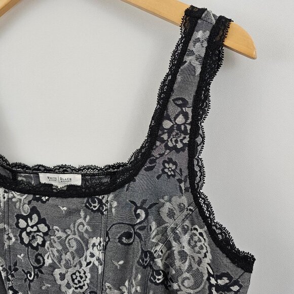 WHBM Tank Top XL Black Lace Silver Gray Floral Dressy Holiday Whimsigoth Grunge - Picture 5 of 11